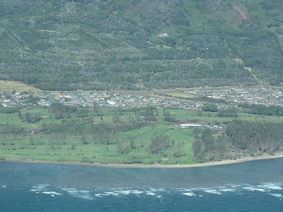 Aerial view of a coastal golf course at Waiehu, Maui